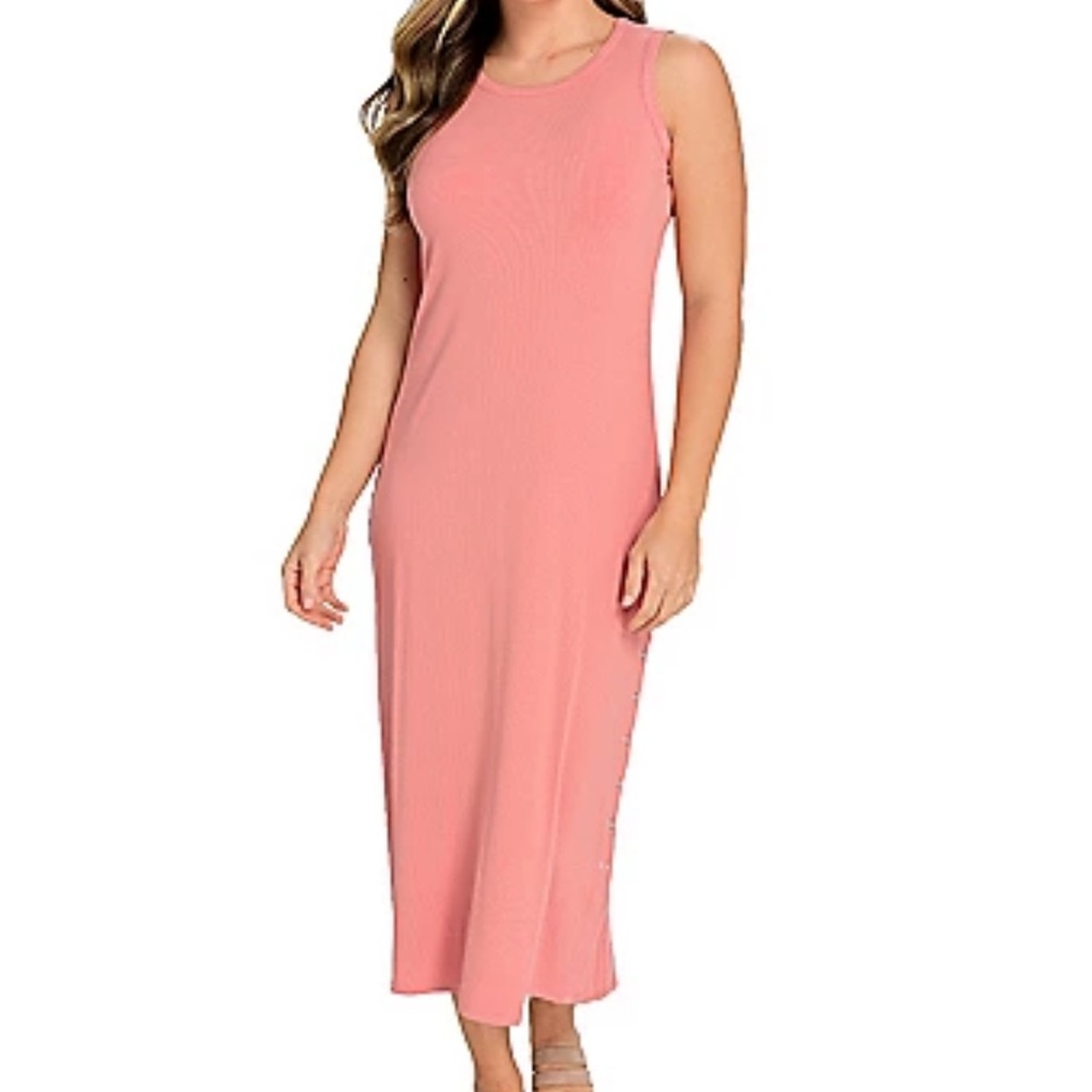 Women’s‎ Indigo Thread Co Pink Ribbed Side Snap Midi Dress